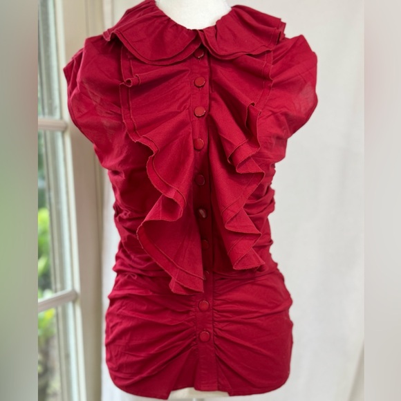 Red Ruffled & Ruched Top - Picture 1 of 9